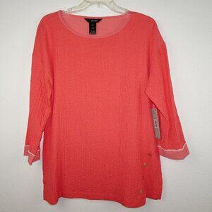 Ali Miles Tunic Top Women's Size S Pink Coral Colorful Boho Loose Fit Textured